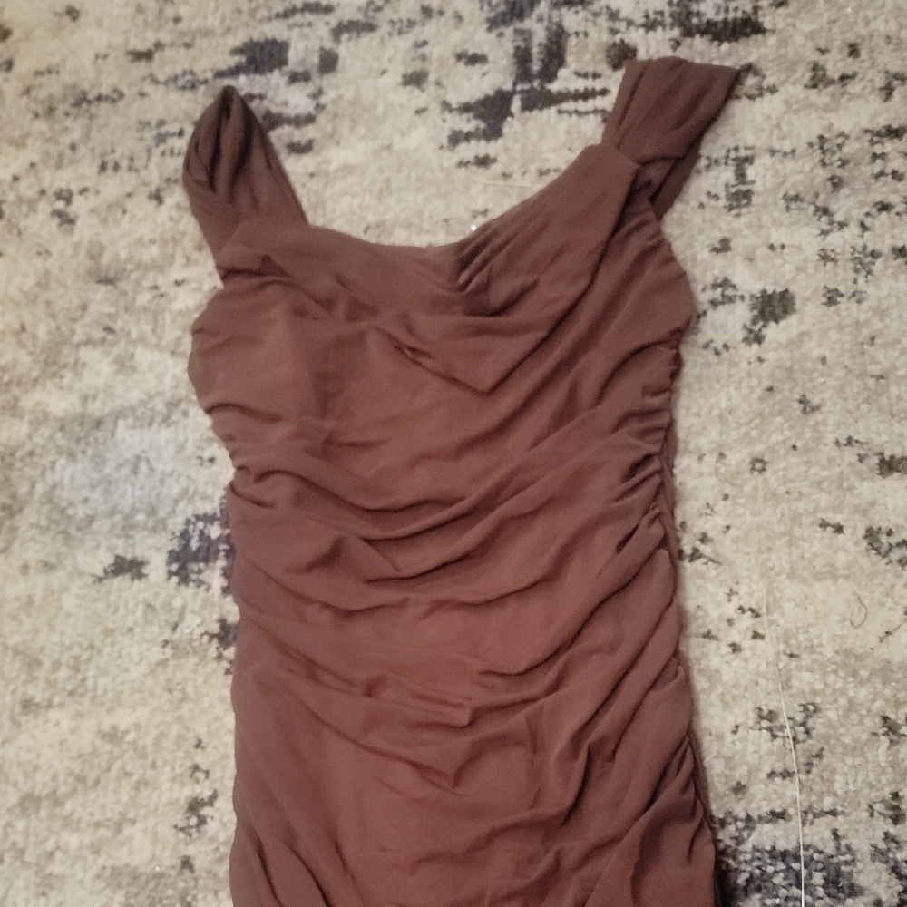 Elegant Brown Ruched Dress